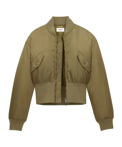 Saint Laurent Women Khaki Recycled Nylon Short Padded Bomber Jacket In Brown