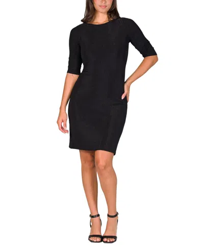 24seven Comfort Apparel Petite Elbow Length Sleeve Shimmer Bodycon Mini Party Dress In Black