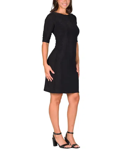 24seven Comfort Apparel Petite Elbow Length Sleeve Shimmer Bodycon Mini Party Dress In Black