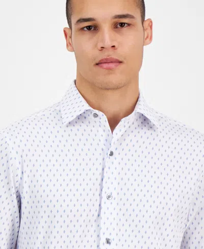 Alfani Men's Slim Fit Long Sleeve Button-front Dash Diamond Print Shirt, Exclusively At Macy's In White