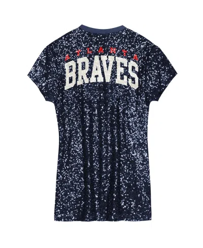 Outerstuff Big Girls Navy Atlanta Braves Sequin V-neck Dress In Navy