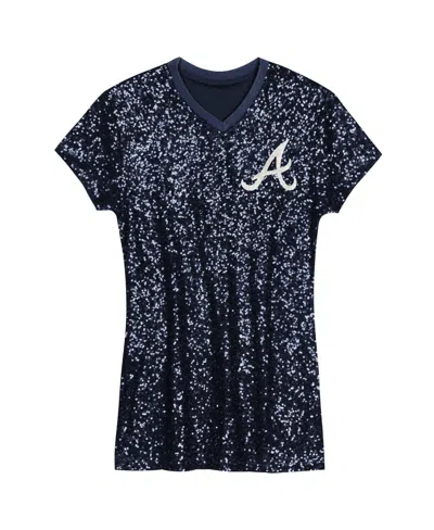 Outerstuff Big Girls Navy Atlanta Braves Sequin V-neck Dress In Navy