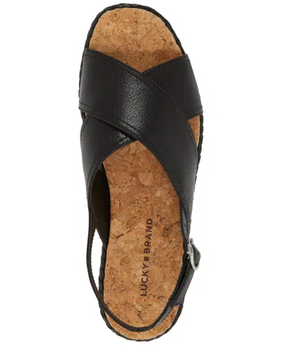 Lucky Brand Women's Pebina Crossband Platform Wedge Sandals In Black Leather