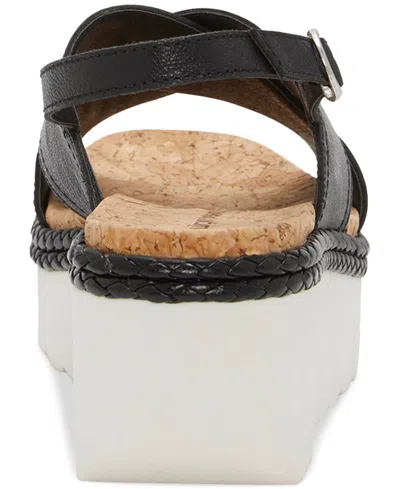 Lucky Brand Women's Pebina Crossband Platform Wedge Sandals In Black Leather