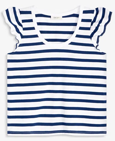On 34th Women's Striped Flutter-sleeve Voop-neck T-shirt, Exclusively At Macy's In Multi