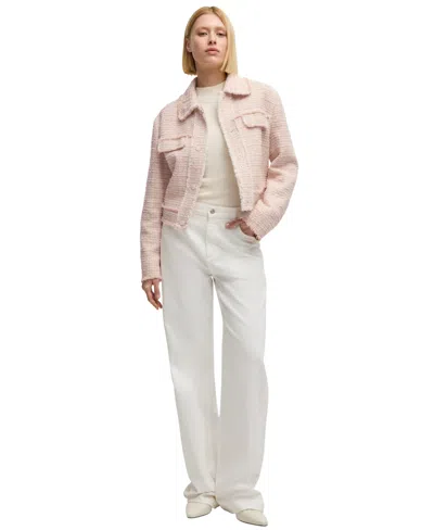 Hugo Boss Regular-fit Tweed Jacket In Open Pink
