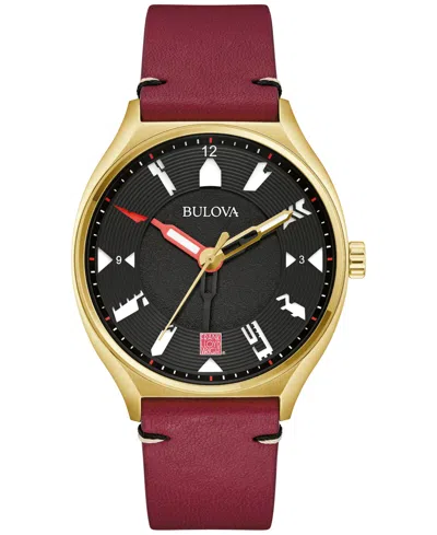 Bulova Frank Lloyd Mens Automatic Leather Strap Watch 97a192 In Burgundy
