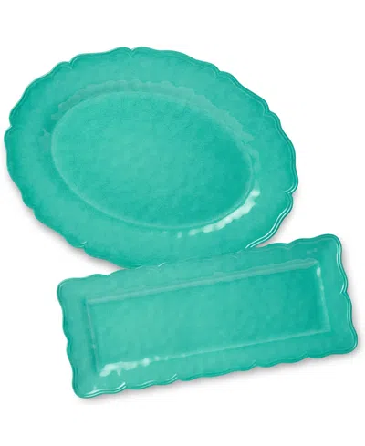 Certified International Isabella Crackle Melamine Platters, Set Of 2 In Teal