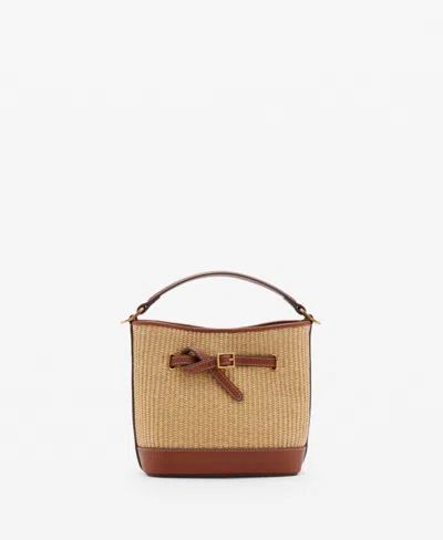 Mango Woven Structured Bucket Bag With Buckle Detail In Leather