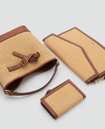 Mango Woven Structured Bucket Bag With Buckle Detail In Leather