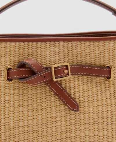Mango Woven Structured Bucket Bag With Buckle Detail In Leather