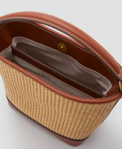 Mango Woven Structured Bucket Bag With Buckle Detail In Leather