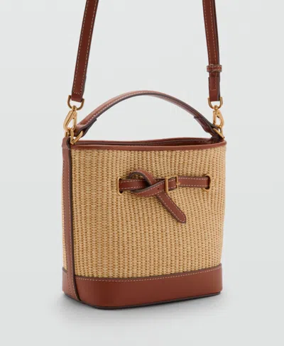 Mango Woven Structured Bucket Bag With Buckle Detail In Leather