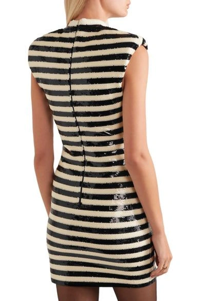 Shop Saint Laurent Striped Sequined Satin Mini Dress