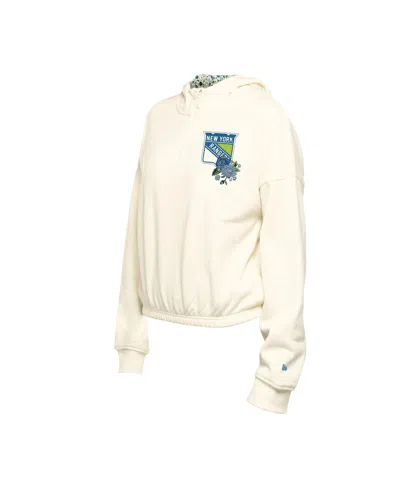 New Era Women's Cream Dallas Stars Glam Game Quarter-zip Cropped Floral Hoodie Pullover Top In Cream