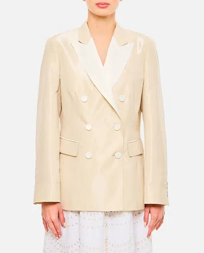 Alberto Biani Beige Double-breasted Jacket With Flap Pockets And Shiny Finish In Neutral