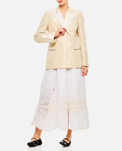 Alberto Biani Beige Double-breasted Jacket With Flap Pockets And Shiny Finish In Neutral