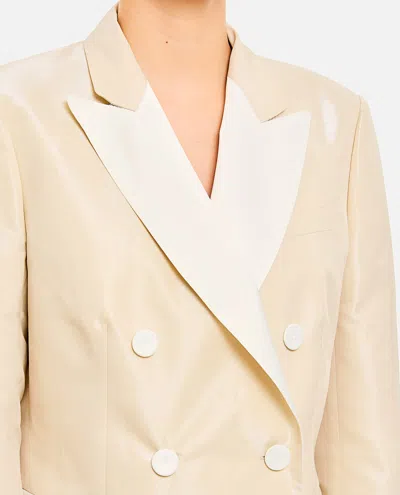 Alberto Biani Beige Double-breasted Jacket With Flap Pockets And Shiny Finish In Neutral