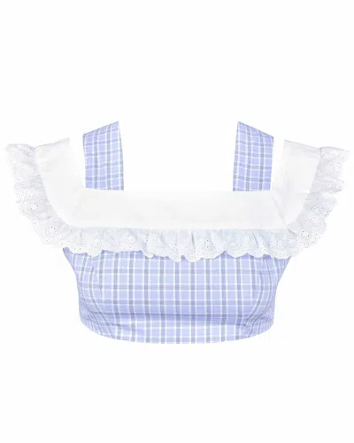 My Mum Made It Lace Cut Crop In Sky Blue Check