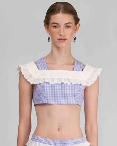 My Mum Made It Lace Cut Crop In Sky Blue Check