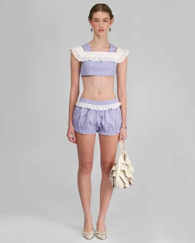 My Mum Made It Lace Cut Crop In Sky Blue Check