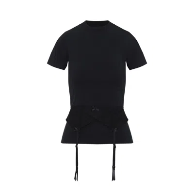 Balenciaga Women Black Crewneck T-shirt With Underwear Detail On The Waist In Cotton Woman In Black