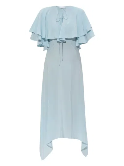 Stella Mccartney Layered Short Sleeve Semi-sheer Midi Dress In Blue
