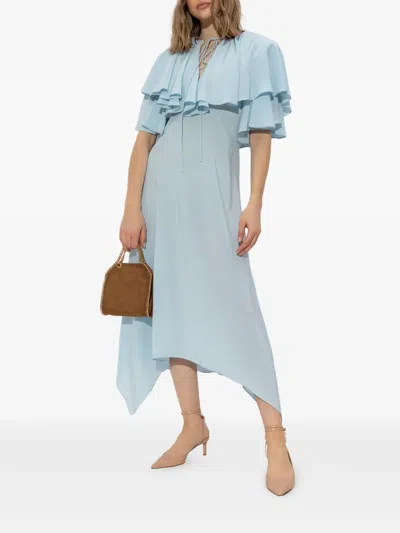 Stella Mccartney Layered Short Sleeve Semi-sheer Midi Dress In Blue