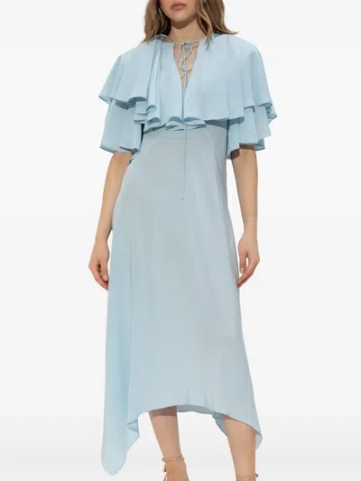 Stella Mccartney Layered Short Sleeve Semi-sheer Midi Dress In Blue