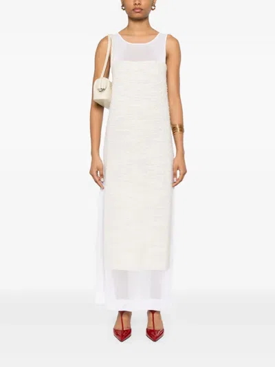 Khaite Miriele Tweed-paneled Knitted Maxi Dress In White