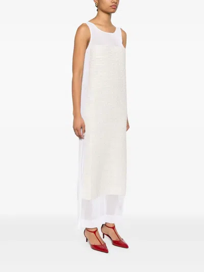 Khaite Miriele Tweed-paneled Knitted Maxi Dress In White