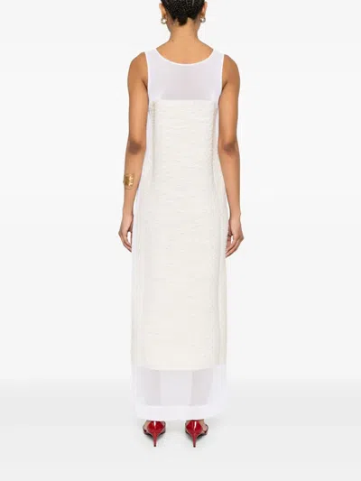 Khaite Miriele Tweed-paneled Knitted Maxi Dress In White