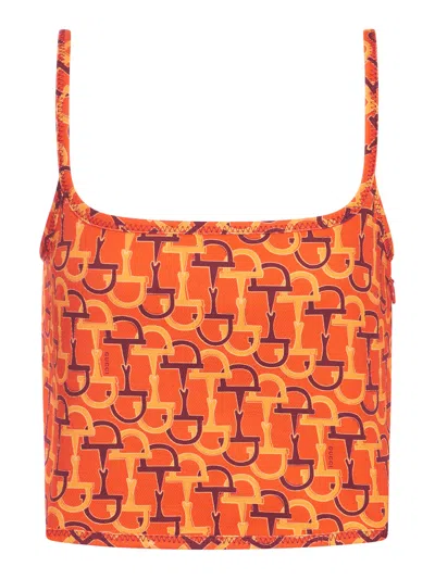 Gucci Orange Top With Spaghetti Straps And All-over Horsebit Print In Cotton Woman In Animal Print
