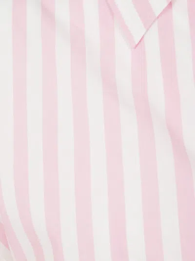 Aspesi Striped Poplin Top With Polo Collar And Side Slits In Pink