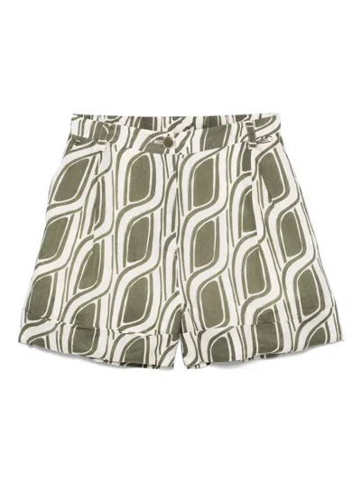 Liu •jo Liu Jo Green Pattern Ramie Shorts In Neutrals
