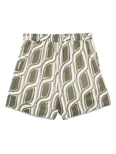 Liu •jo Liu Jo Green Pattern Ramie Shorts In Neutrals