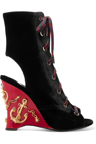 Prada Embellished Wedge Lace-up Sandal (women) In Black-multi