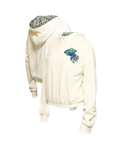 New Era Women's Cream Dallas Stars Glam Game Quarter-zip Cropped Floral Hoodie Pullover Top In Cream