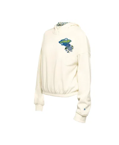 New Era Women's Cream Dallas Stars Glam Game Quarter-zip Cropped Floral Hoodie Pullover Top In Cream