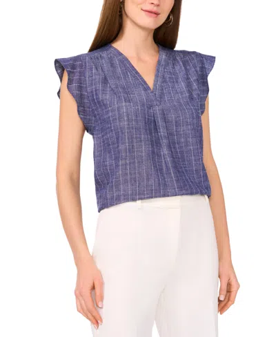 Vince Camuto Pinstripe Flutter Sleeve Chambray Top In Multi