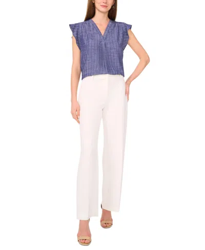 Vince Camuto Pinstripe Flutter Sleeve Chambray Top In Multi