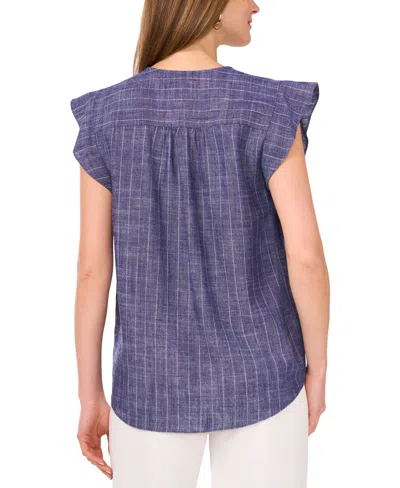 Vince Camuto Pinstripe Flutter Sleeve Chambray Top In Multi