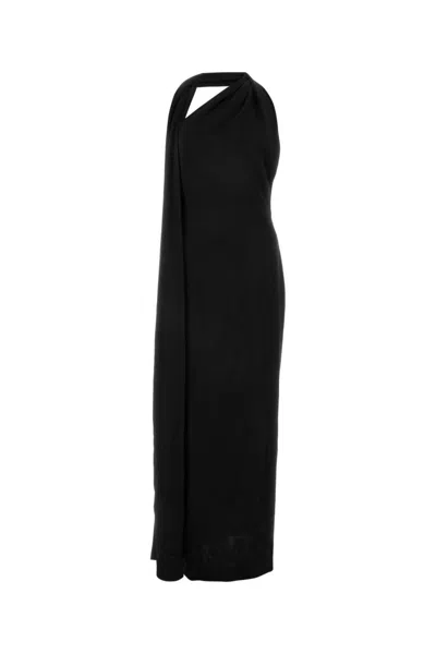Loewe Satin Maxi Dress With Scarf In Black
