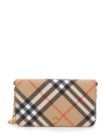 Burberry Beige Check Crossbody Bag In Beige