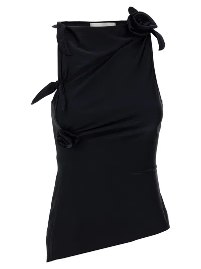 Coperni Black Asymmetric Sleeveless Top With Floral Detail And Cut-out On The Front In Black