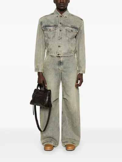 Entire Studios Blue Shrunken Denim Jacket In Surfacewave