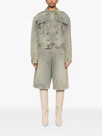 Entire Studios Blue Shrunken Denim Jacket In Surfacewave