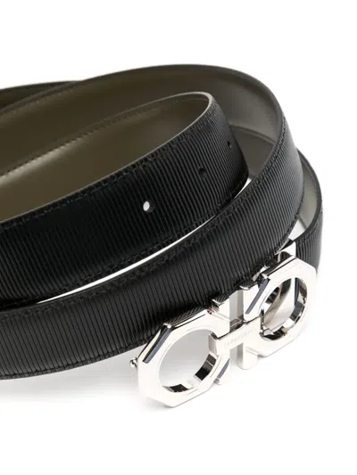 Ferragamo Reversible And Adjustable Gancini Belt In Black