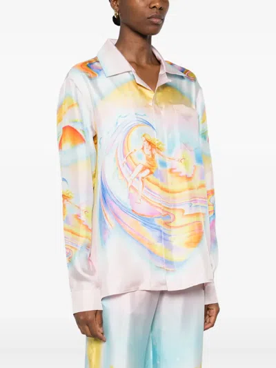 Casablanca "psychedelic Nirvana" Collared Pocket Shirt In Pink