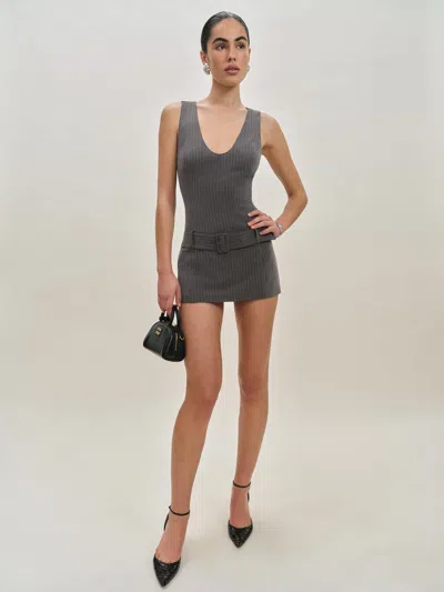 Reformation Jessa Romper In Charcoal Stripe
